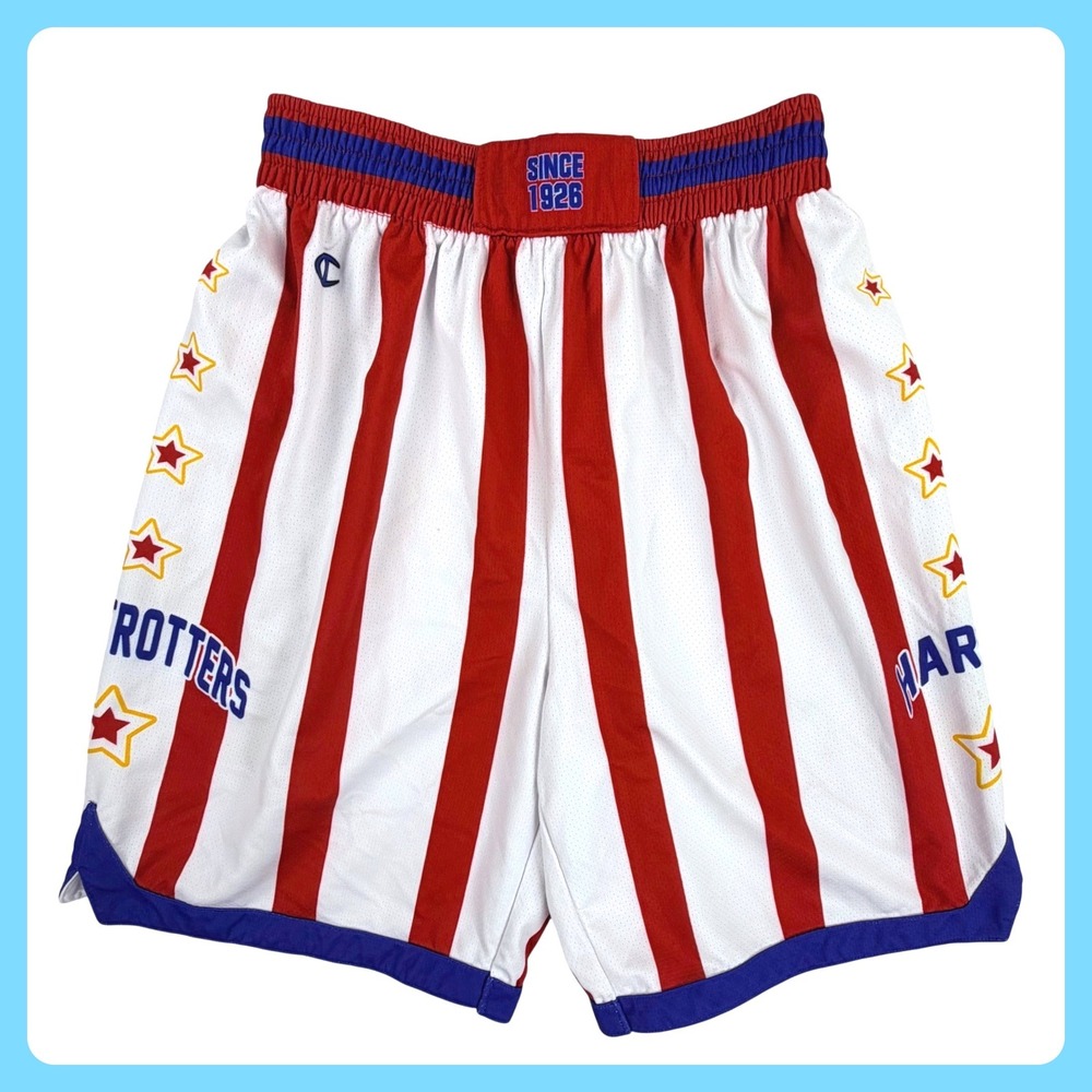 Champion Harlem Globetrotters Basketball Shorts Men Small Red White Blue Striped